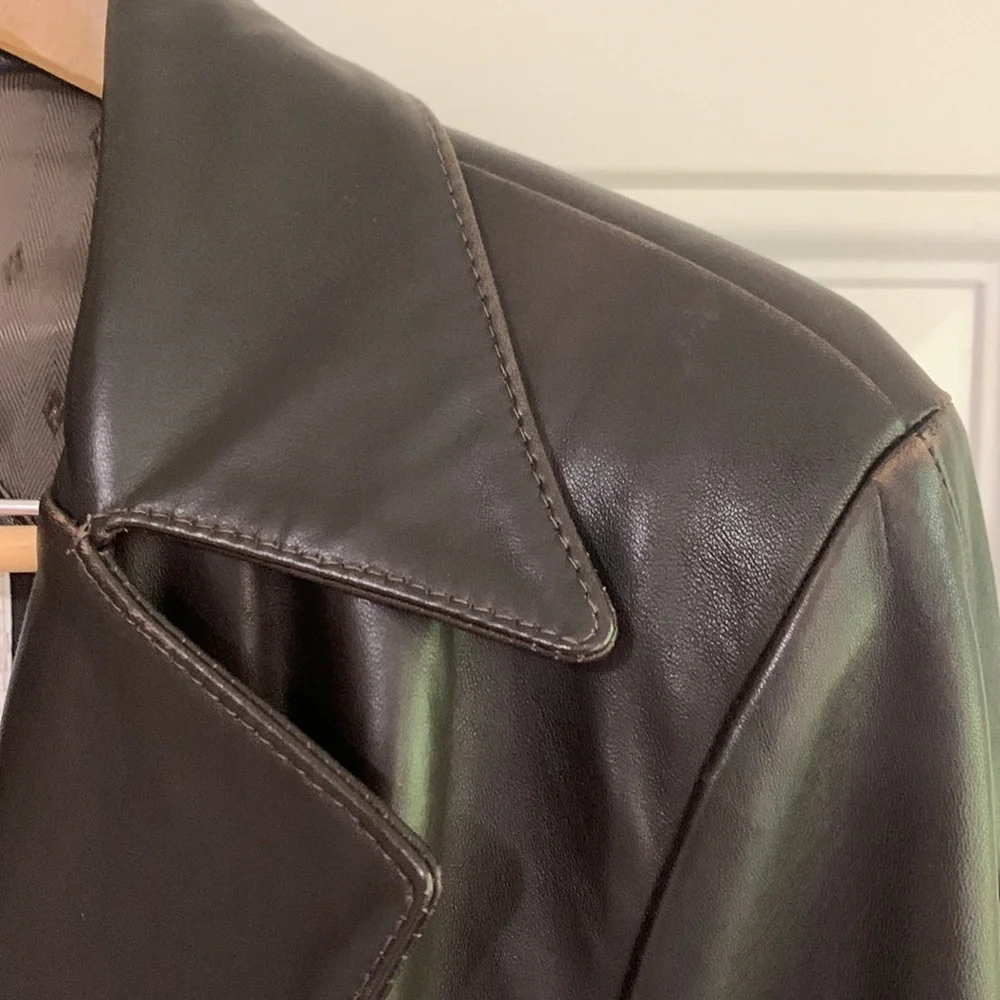 Chocolate Brown Leather Car Coat Saks Fifth Ave Sz S